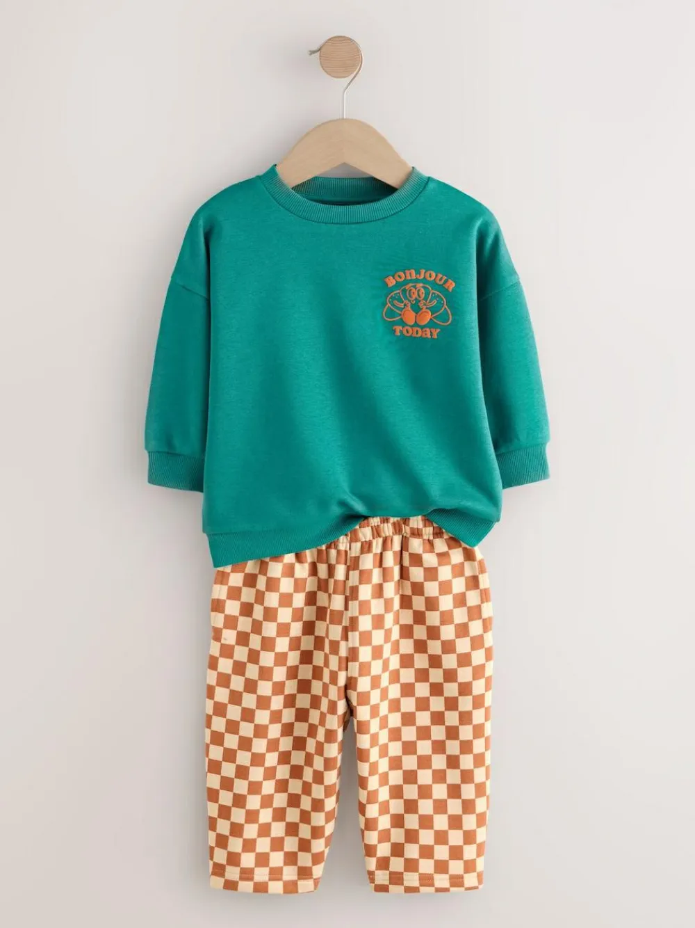 Next Green Croissant Single Sweatshirt And Stripe Joggers Set (3mths-7yrs)^BOY Cosy Club|Sweatshirts & Hoodies