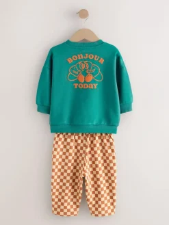 Next Green Croissant Single Sweatshirt And Stripe Joggers Set (3mths-7yrs)^BOY Cosy Club|Sweatshirts & Hoodies