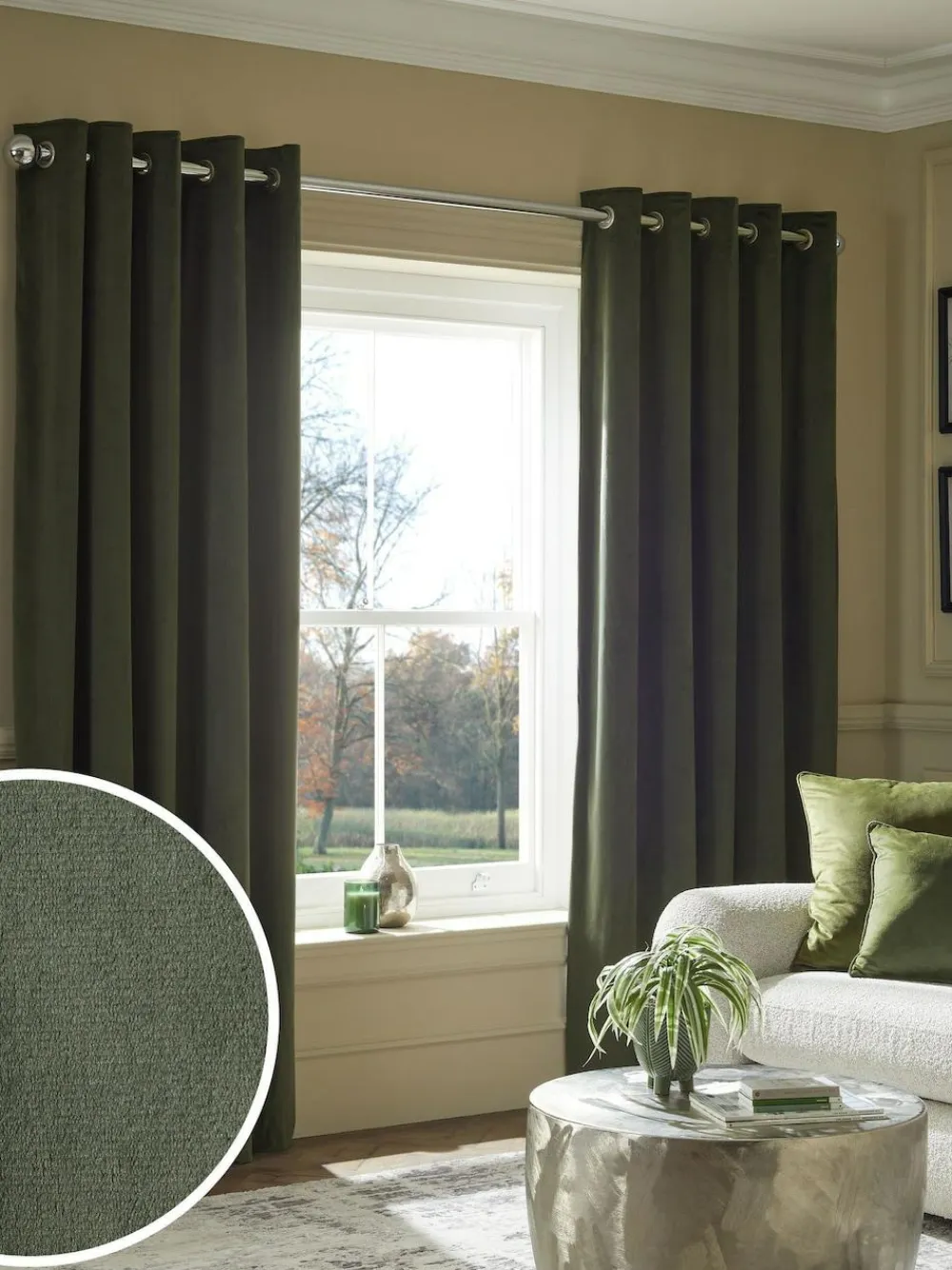 Online Next Green Dark Matte Velvet Blackout/Thermal Curtains