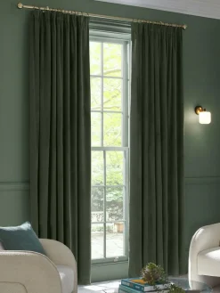 Next Green Dark Matte Velvet Pencil Pleat Blackout/Thermal Curtains^ Curtains & Blinds