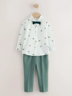 Next Green Dino Waistcoat Shirt Trousers and Bow Tie Set (3mths-9yrs)^BOY Pants & Chinos