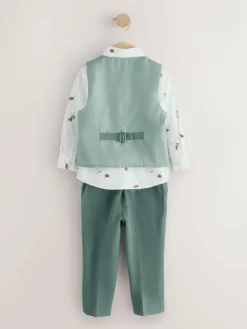 Next Green Dino Waistcoat Shirt Trousers and Bow Tie Set (3mths-9yrs)^BOY Pants & Chinos