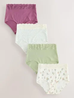 Sale Next Green Ditsy Floral Full Brief Cotton Lace Knickers 4 Pack