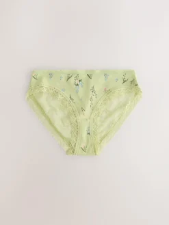 Outlet Next Green Ditsy Floral High Leg Cotton Lace Knickers 4 Pack