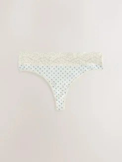 New Next Green Ditsy Floral Thong Cotton Lace Knickers 4 Pack