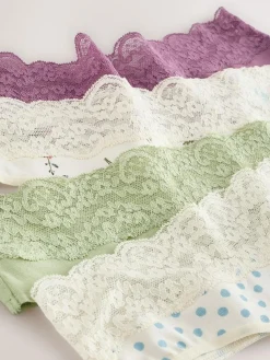 New Next Green Ditsy Floral Thong Cotton Lace Knickers 4 Pack