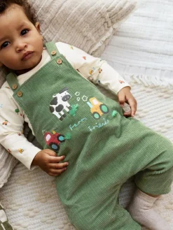 Next Green Farm Cord Dungarees and Bodysuit Set (0mths-2yrs)^BOY Rompers & Overalls|Dungarees