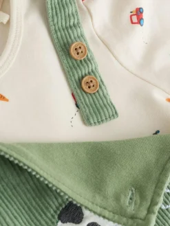 Next Green Farm Cord Dungarees and Bodysuit Set (0mths-2yrs)^BOY Rompers & Overalls|Dungarees