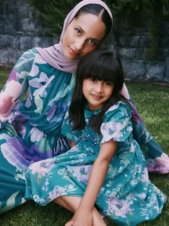 Next Green Floral Long Sleeve Mesh Maxi Dress^Women Occasion Dresses|Maxi Dresses