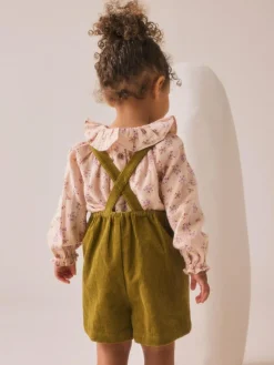 Next Green Floral Print Corduroy Dungarees Blouse and Tights Set (3mths-6yrs)^ Jumpsuits & Playsuits