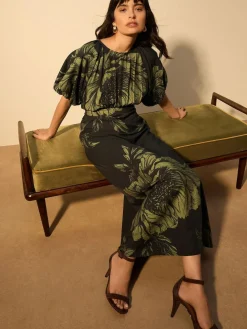Next Print Puff Sleeve Midi Dress^Women Midi Dresses|Occasion Dresses