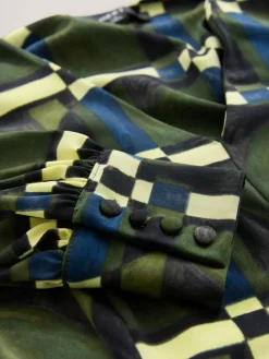 Next Long Sleeve A-Line Mini Dress Green Geo Print