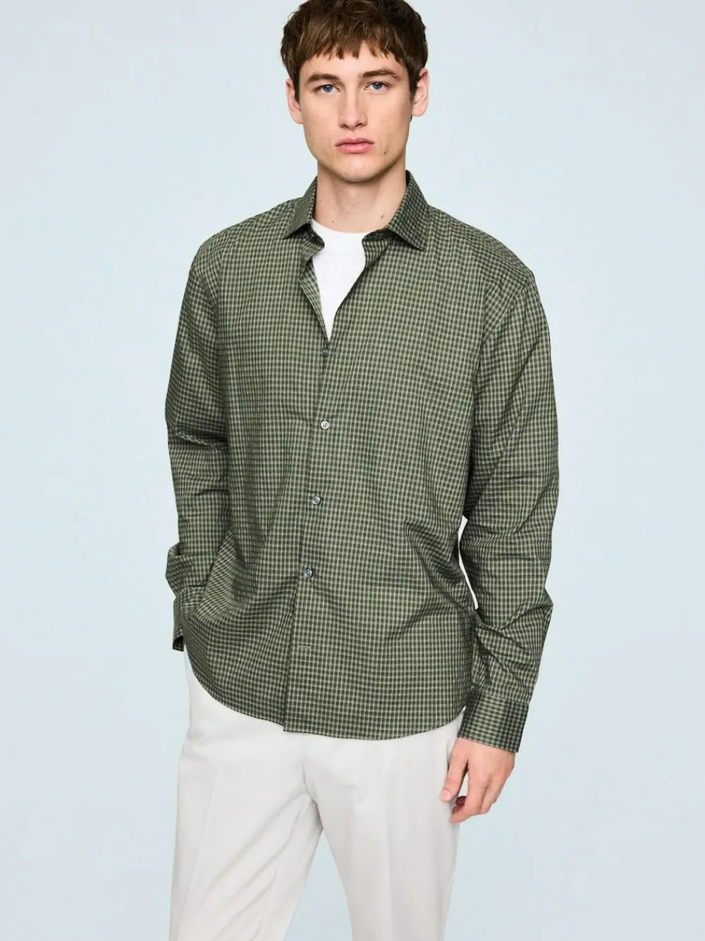 Outlet Next Regular Fit N.Premium Long Sleeve Soft Touch Smart Shirt Green Gingham