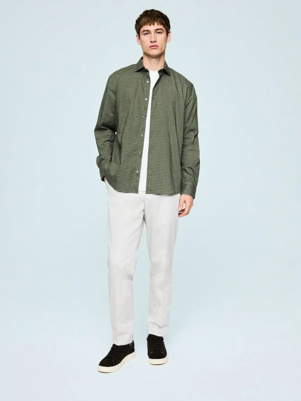 Outlet Next Regular Fit N.Premium Long Sleeve Soft Touch Smart Shirt Green Gingham