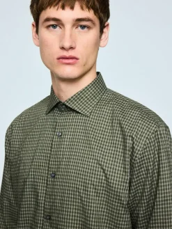 Outlet Next Regular Fit N.Premium Long Sleeve Soft Touch Smart Shirt Green Gingham