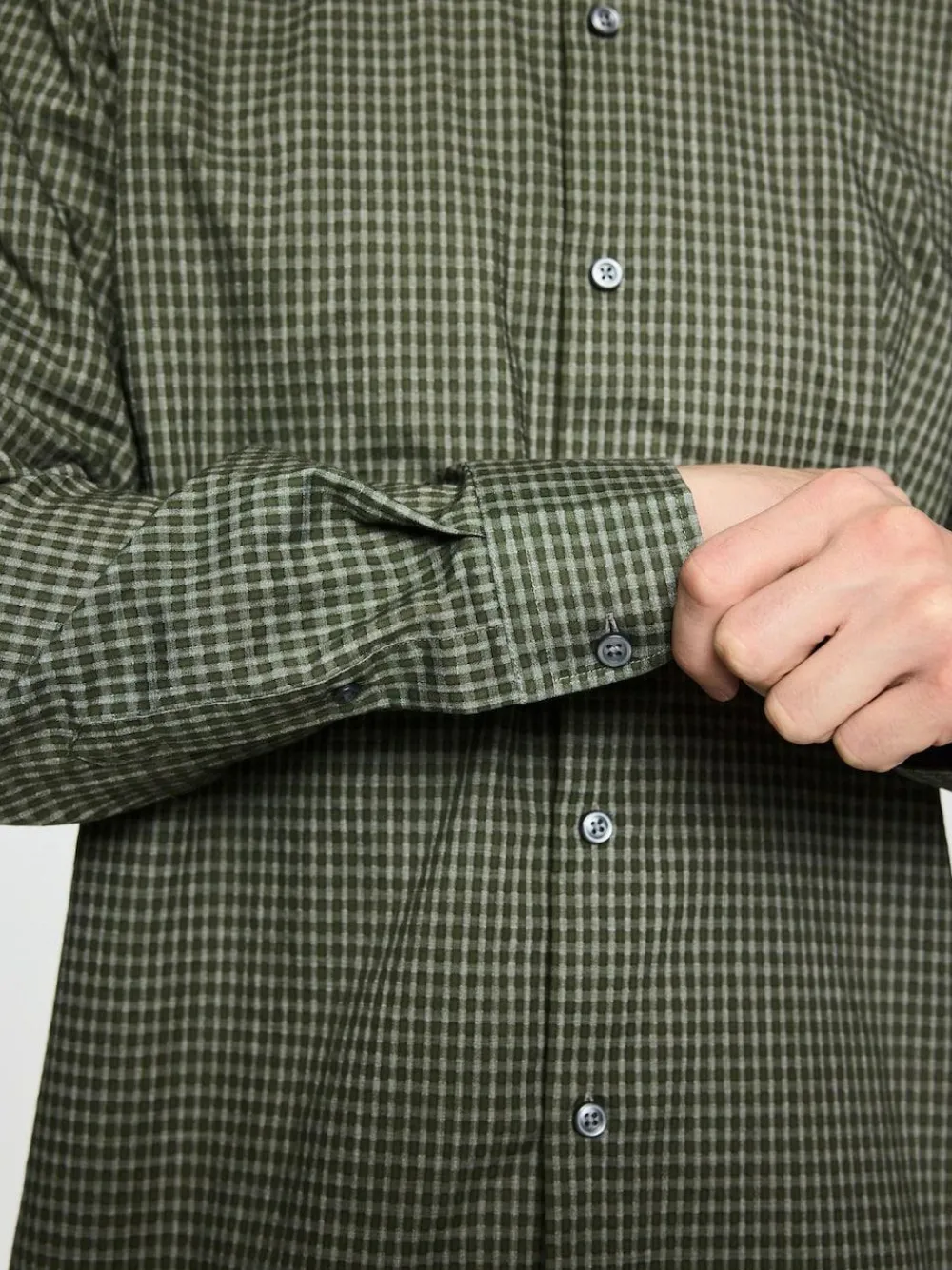 Outlet Next Regular Fit N.Premium Long Sleeve Soft Touch Smart Shirt Green Gingham