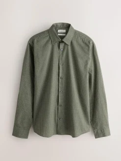 Outlet Next Regular Fit N.Premium Long Sleeve Soft Touch Smart Shirt Green Gingham