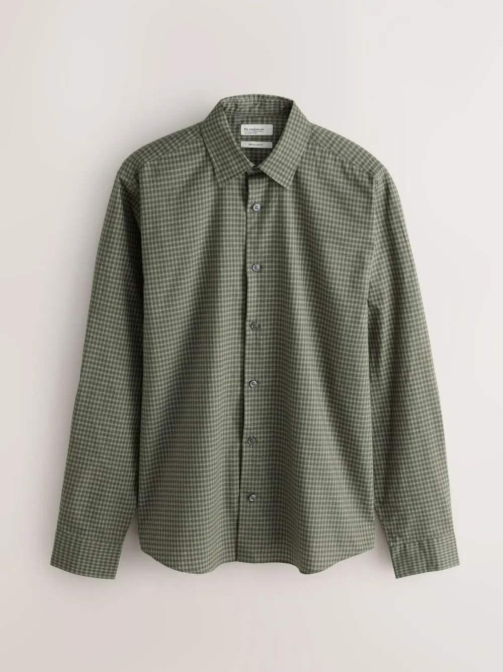 Outlet Next Regular Fit N.Premium Long Sleeve Soft Touch Smart Shirt Green Gingham