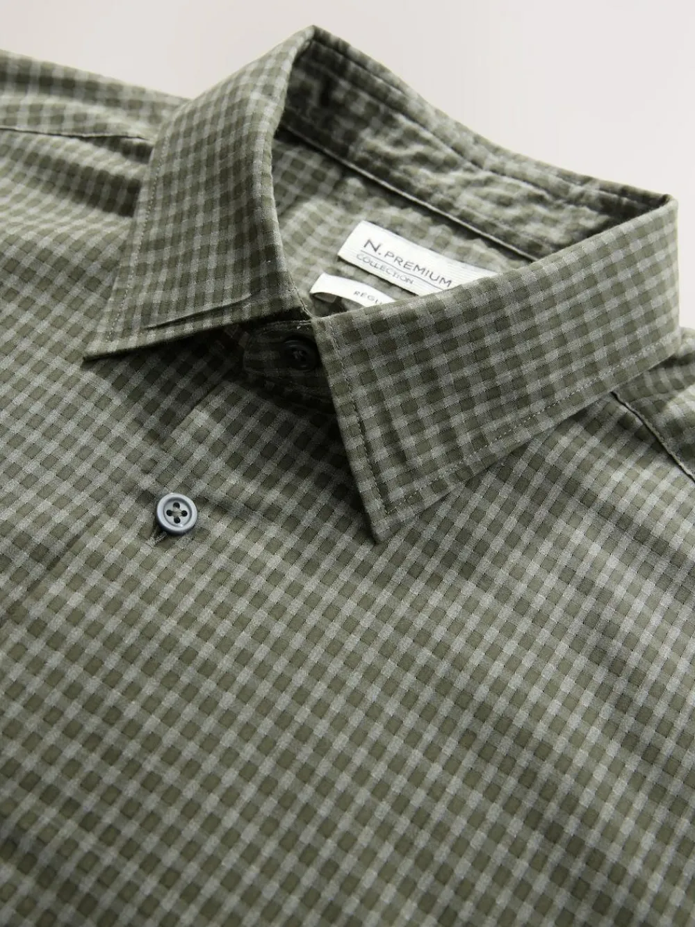 Outlet Next Regular Fit N.Premium Long Sleeve Soft Touch Smart Shirt Green Gingham