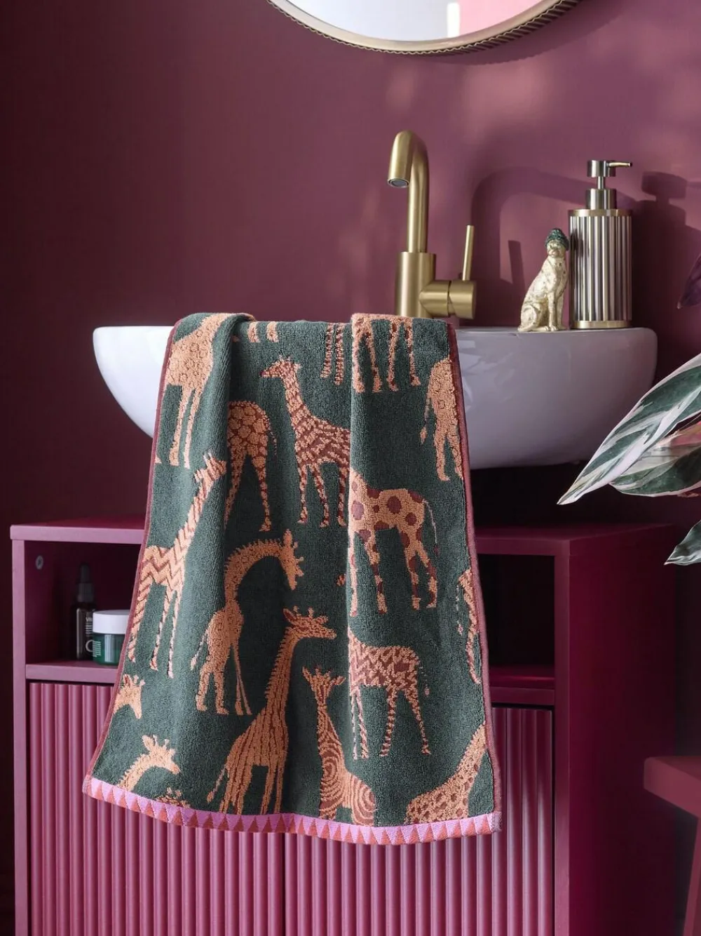 Next Green Giraffe Print 100% Cotton Towels^ Towels & Bathmats