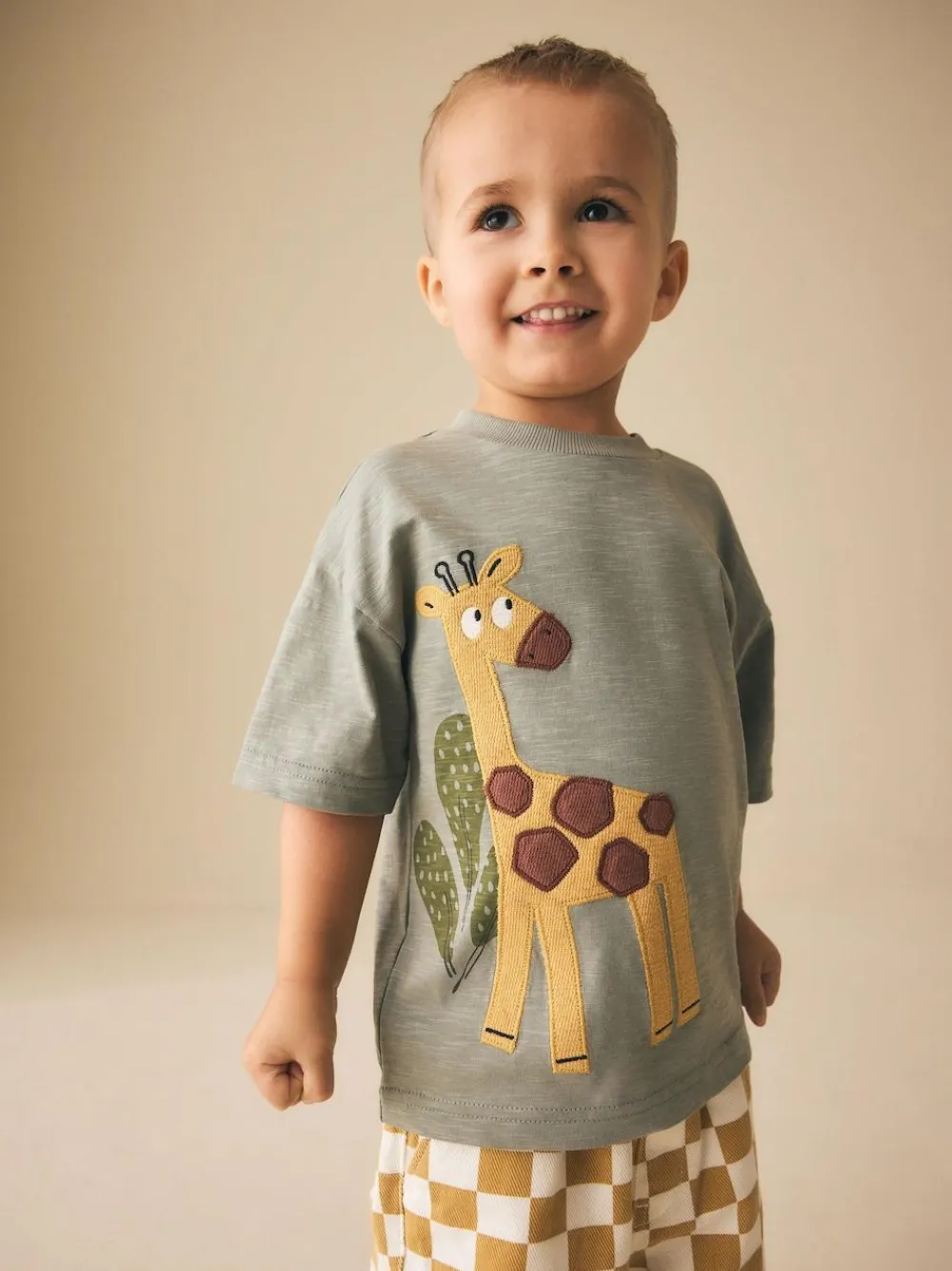 New Next Green Giraffe Short Sleeve Appliqué T-Shirt (3mths-7yrs)