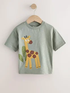 New Next Green Giraffe Short Sleeve Appliqué T-Shirt (3mths-7yrs)