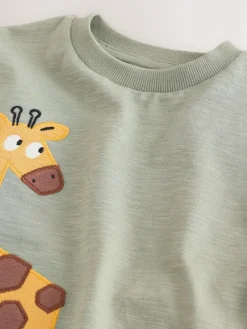 New Next Green Giraffe Short Sleeve Appliqué T-Shirt (3mths-7yrs)