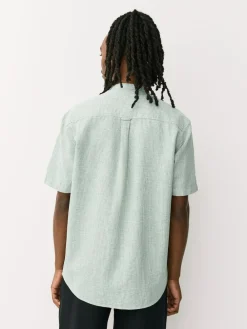 Next Grandad Collar Cotton Linen Blend Short Sleeve Shirt^ Shirts