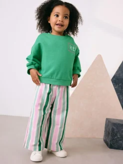 Next Green Hey Hi Sweatshirt & Wide Leg Trousers Set (3mths-7yrs)^ Baby Girls|Sweatshirts & Hoodies