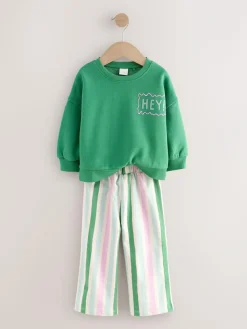 Next Green Hey Hi Sweatshirt & Wide Leg Trousers Set (3mths-7yrs)^ Baby Girls|Sweatshirts & Hoodies