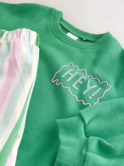 Next Green Hey Hi Sweatshirt & Wide Leg Trousers Set (3mths-7yrs)^ Baby Girls|Sweatshirts & Hoodies