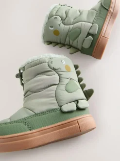 Next Green Khaki Dino Thermal Thinsulate™ Lined Quilted Water Resistant Boots^BOY Baby Boots|Boots
