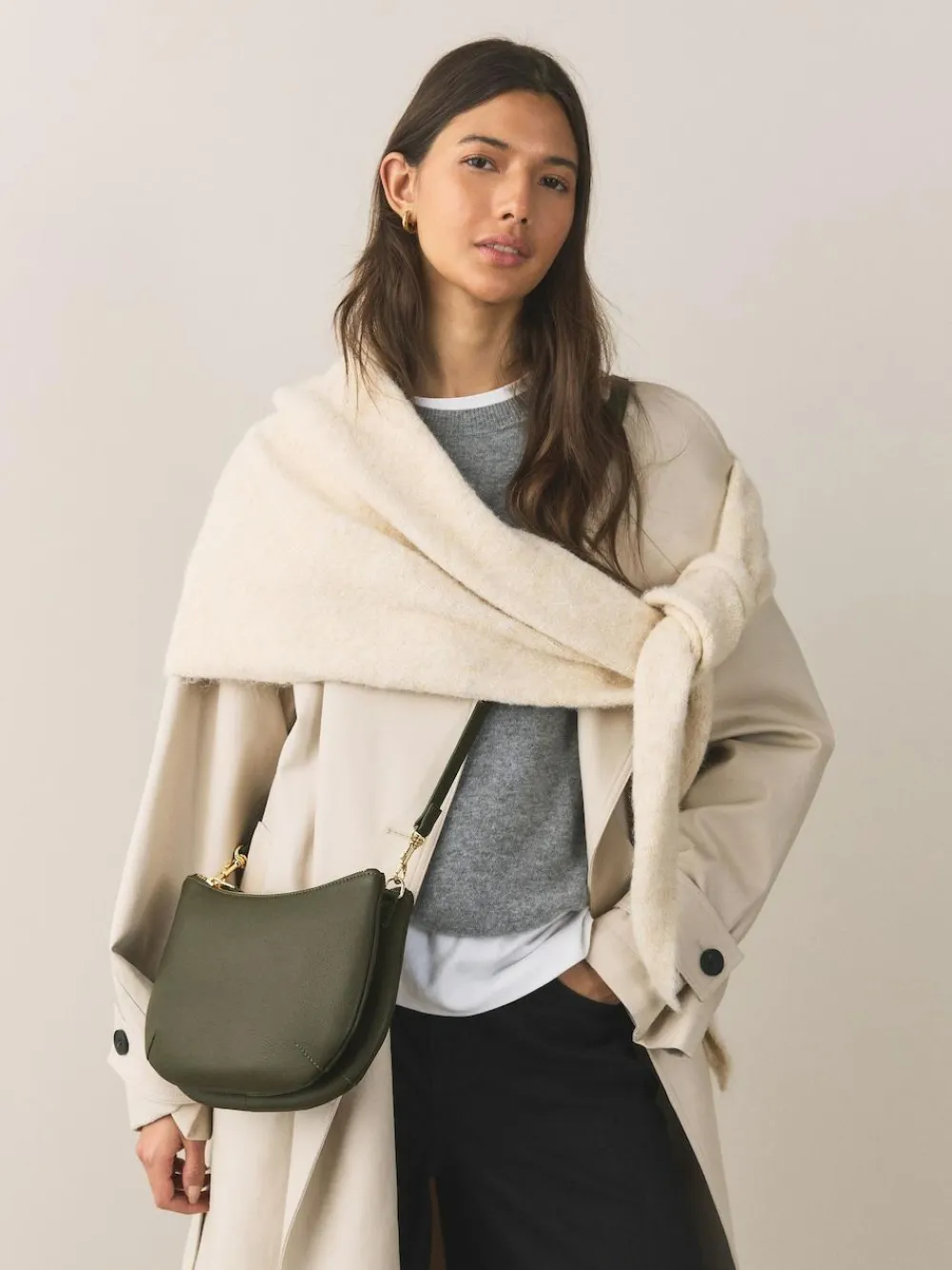 New Next Leather Scoop Cross-Body Bag Green