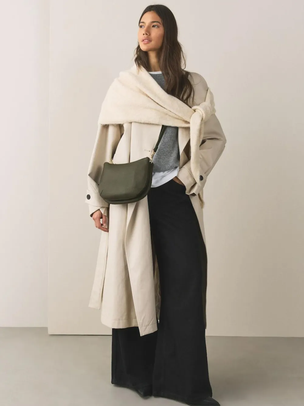 New Next Leather Scoop Cross-Body Bag Green