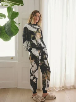 Next Green Leaves Cosy Long Sleeve Pyjamas^Women Pyjamas|All Night & Lounge