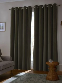 Next Green Light Olive Matte Velvet Blackout/Thermal Curtains^ Curtains & Blinds