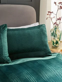 Hot Next Madison Quilted Velvet Duvet Cover and Pillowcase Set Green