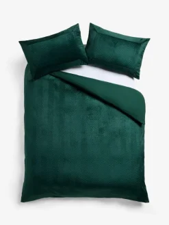 Hot Next Madison Quilted Velvet Duvet Cover and Pillowcase Set Green