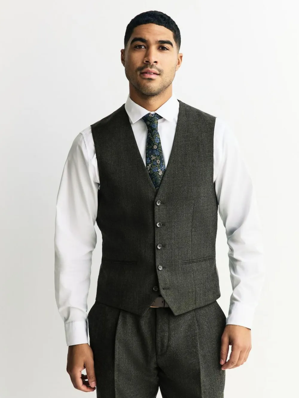 Hot Next Merino Wool Blend Suit Waistcoat Green