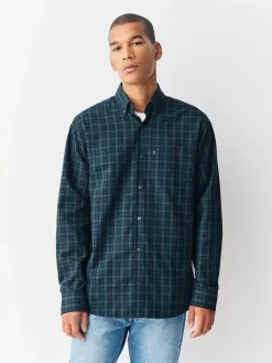 Best Next Regular Fit Easy Iron Button Down Oxford Shirt Green Micro Blackwatch