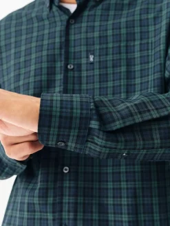 Best Next Regular Fit Easy Iron Button Down Oxford Shirt Green Micro Blackwatch