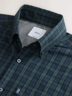 Best Next Regular Fit Easy Iron Button Down Oxford Shirt Green Micro Blackwatch
