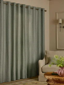 Next Green Mini Leaf Jacquard Eyelet Lined Curtains^ Curtains & Blinds