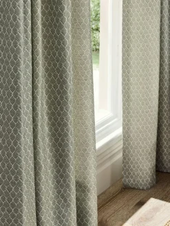 Next Green Mini Leaf Jacquard Pencil Pleat Lined Curtains^ Curtains & Blinds
