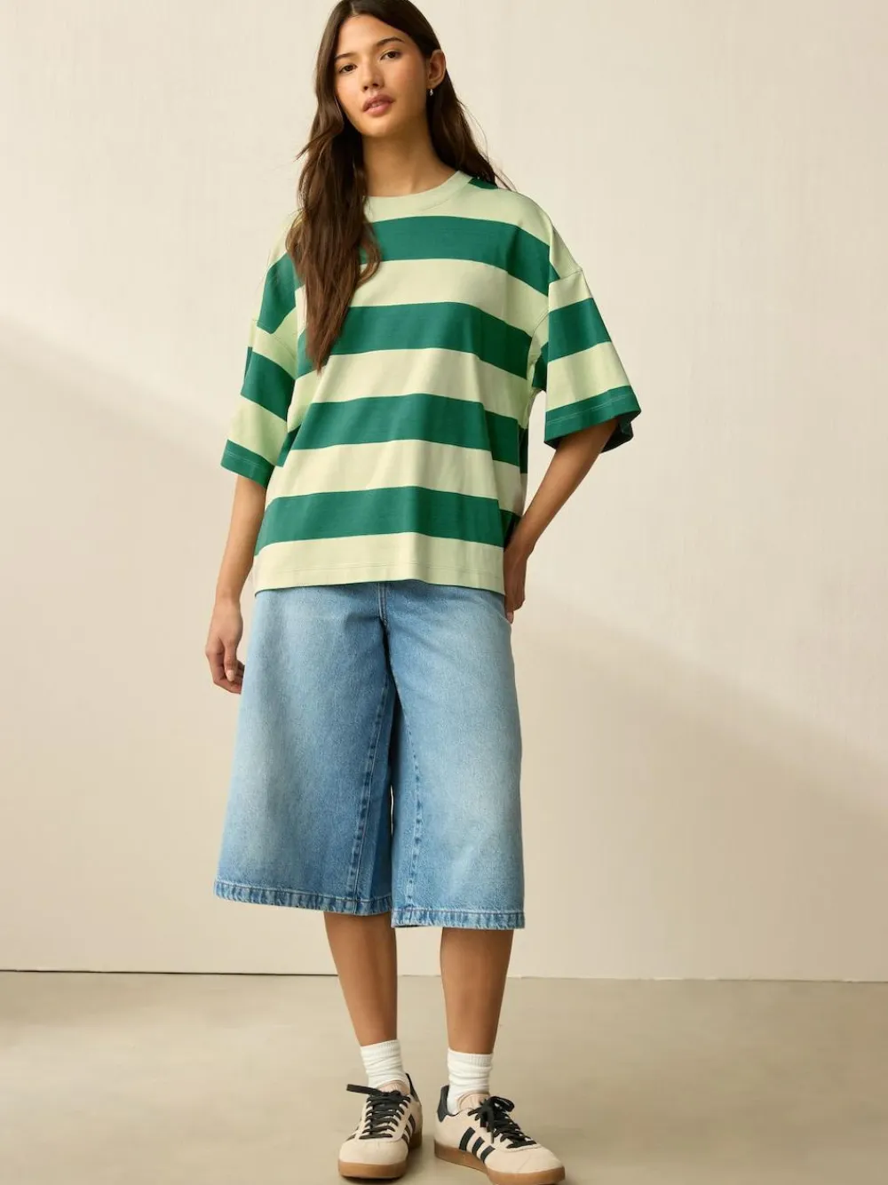 Next Green Monochrome Oversized Relaxed Fit Boxy Heavyweight Crew Neck T-Shirt^Women Nightwear|Tops & T-Shirts