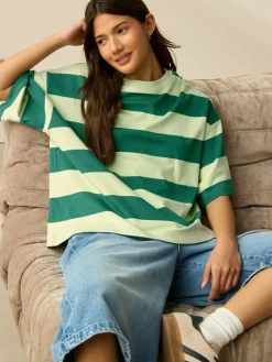 Next Green Monochrome Oversized Relaxed Fit Boxy Heavyweight Crew Neck T-Shirt^Women Nightwear|Tops & T-Shirts