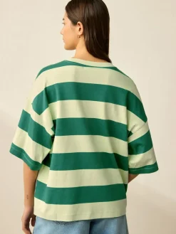 Next Green Monochrome Oversized Relaxed Fit Boxy Heavyweight Crew Neck T-Shirt^Women Nightwear|Tops & T-Shirts