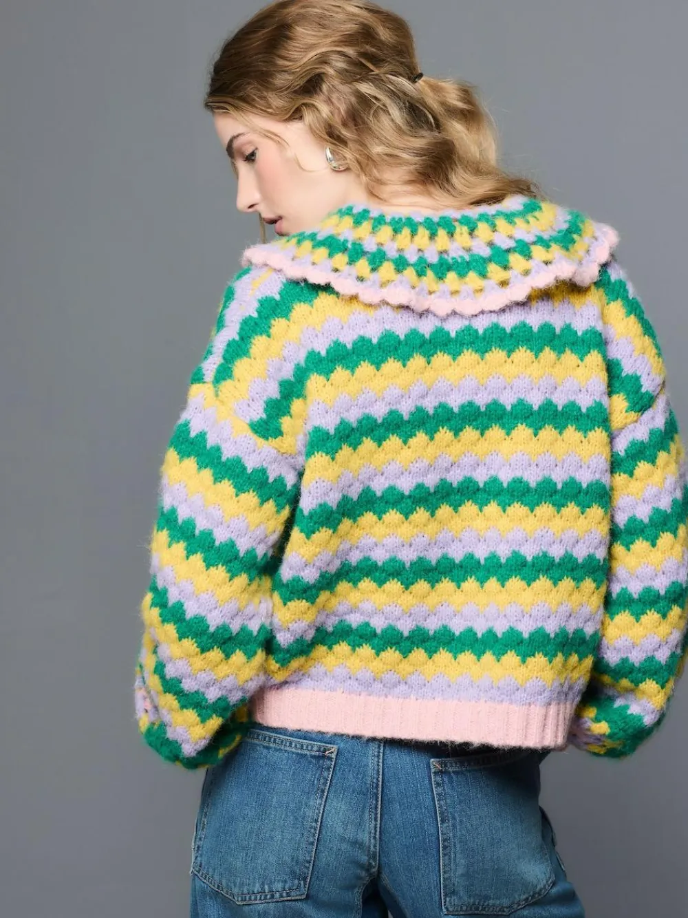 Next Green Multi Patch Hand Crochet Collar Cardigan^Women Knitwear|Knitwear