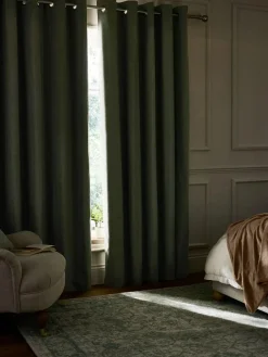 Next Green Olive Blackout/Thermal Cotton Eyelet Curtains^ Curtains & Blinds
