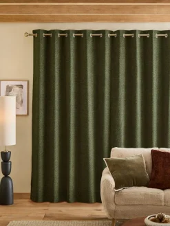 Hot Next Bouclé Lined Eyelet Curtains Green Olive